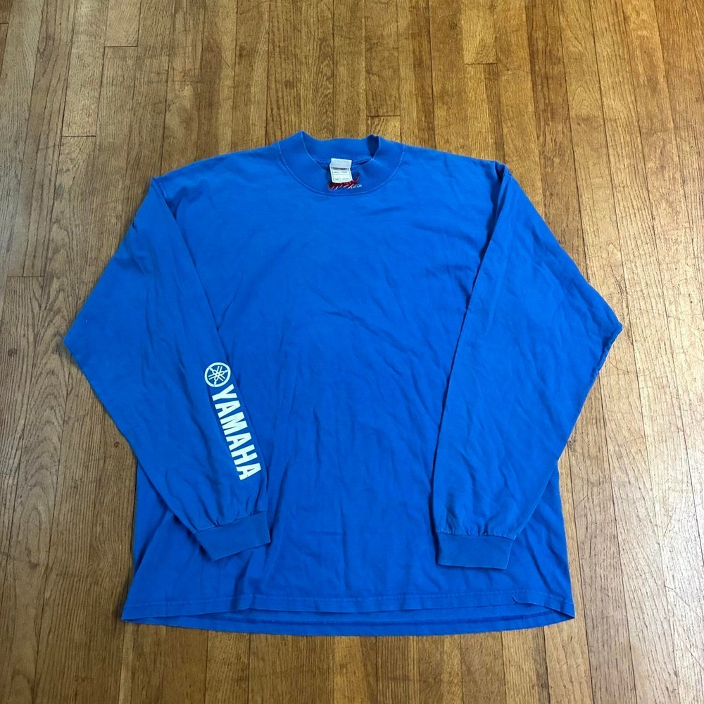 Vintage Yamaha Racing Long Sleeve Shirt Mens 2XL Blue VMAX HPDI Y2K Biker Tee